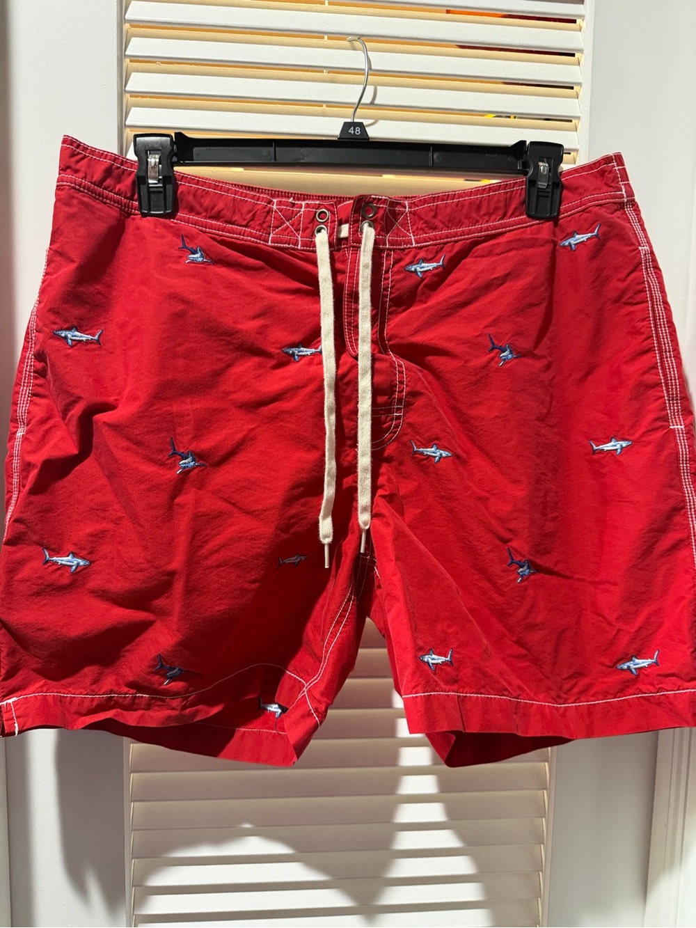 Vintage Ralph Lauren Red Embroidered Shark Men’s Swim Trunks size XL